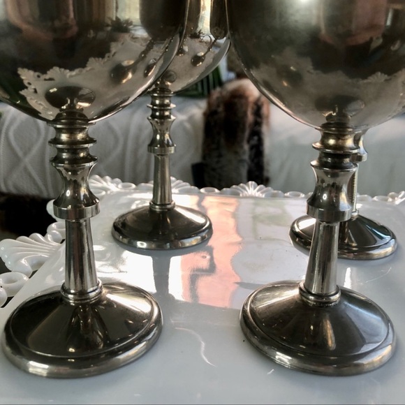 Vintage 4) Silver Plated Hong Kong Stemware Wine Goblets - Picture 2 of 8